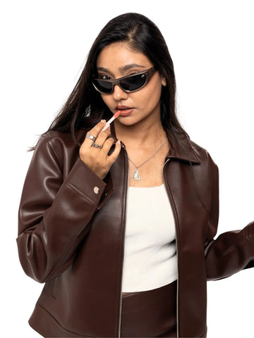 Mocha Chocolate Leather Jacket- Female edition