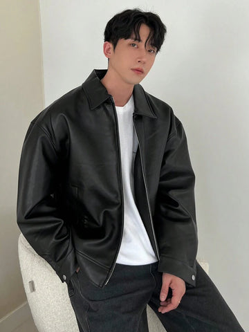 Black Boxy Leather Jacket